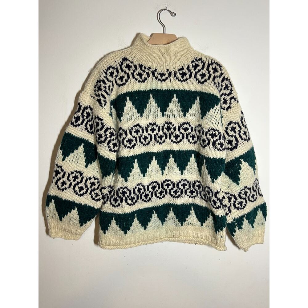 Rey Wear Mock Neck Heavy 100% Wool Ecuador Abstract Print Pullover Sweater M